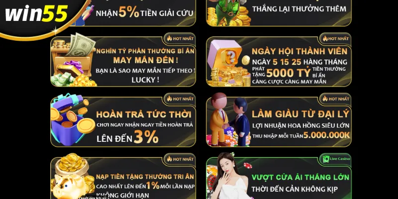 Khuyến mãi Win55 38% lần nạp tiền đầu tiên siêu hấp dẫn